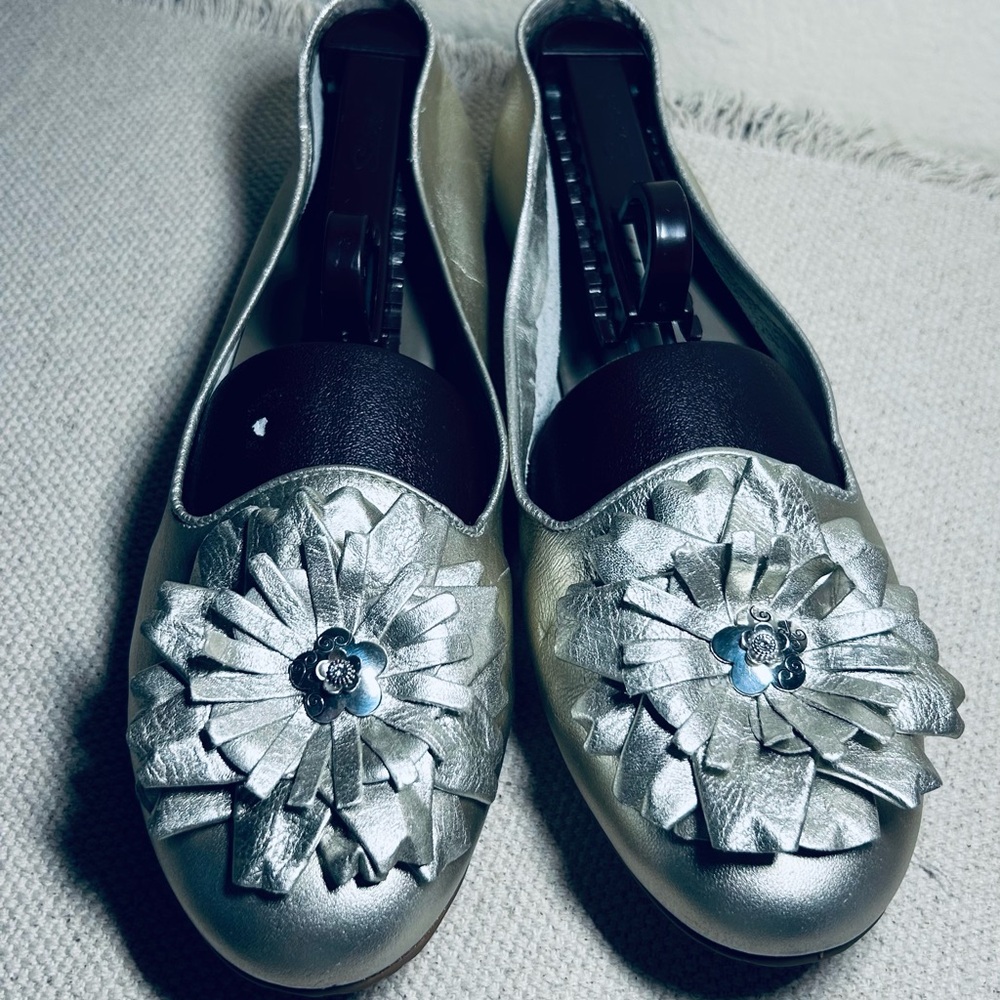 Brighton Carly Silver Metallic Floral Loafers